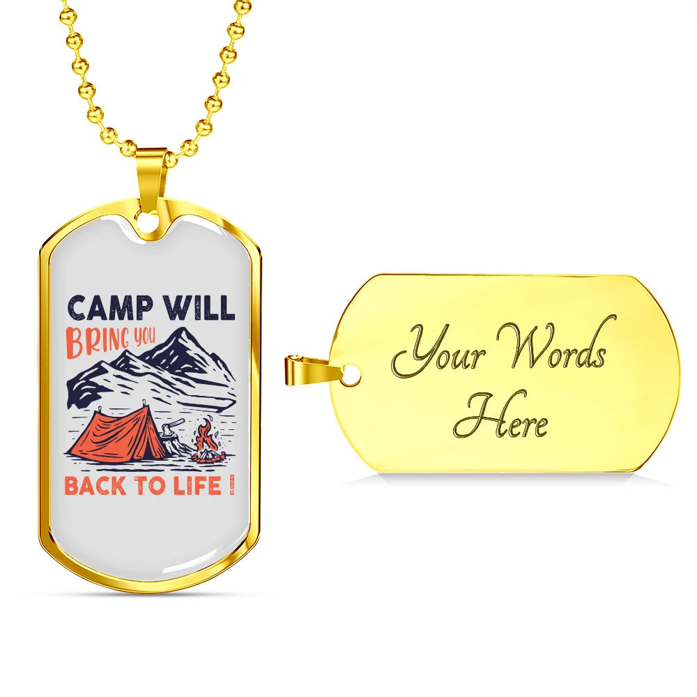 Camper Necklace Back To Life Personalized Engraved Gold Dog Tag Necklace Custom